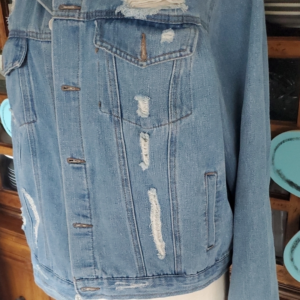 Ci Sono Blue Distressed Jean Jacket - Picture 3 of 9